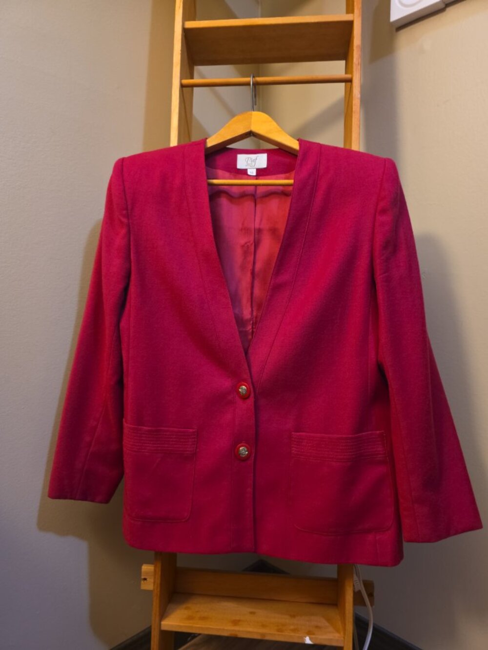 Piaf 100% Virgin Wool Blazer Size 10 Fuchsia Pink Vintage Career Jacket